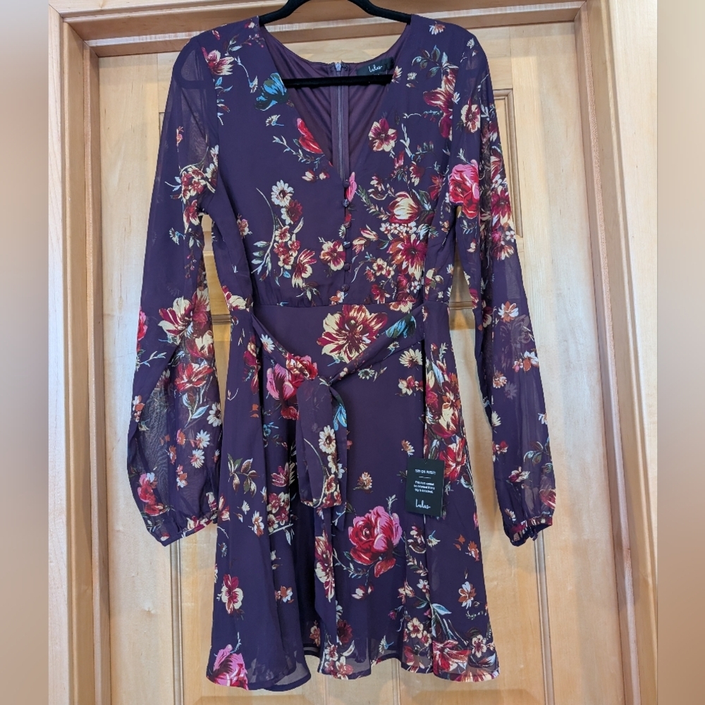 Always Yours Purple Floral Print Long Sleeve Skater Dress
